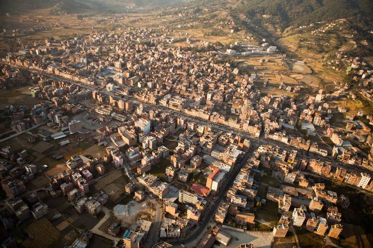 A Nepali town as seen from the Air.