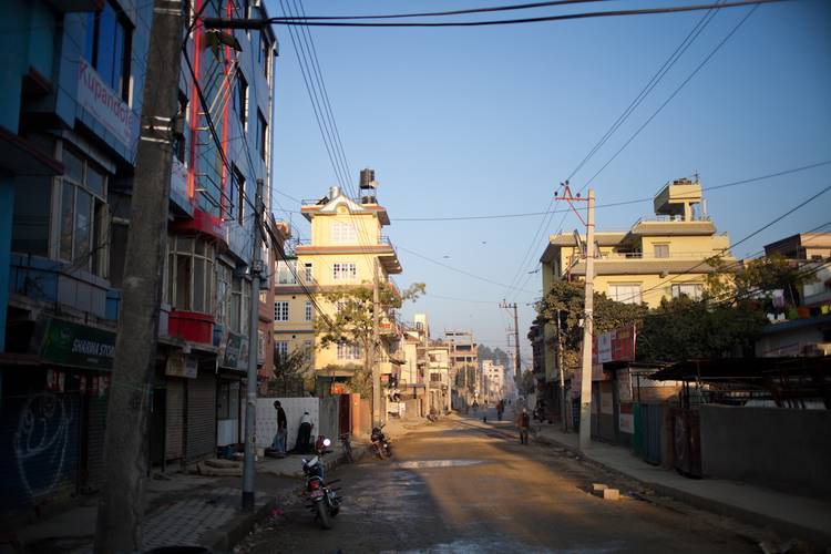 The streets of Kathmandu at sunrise.